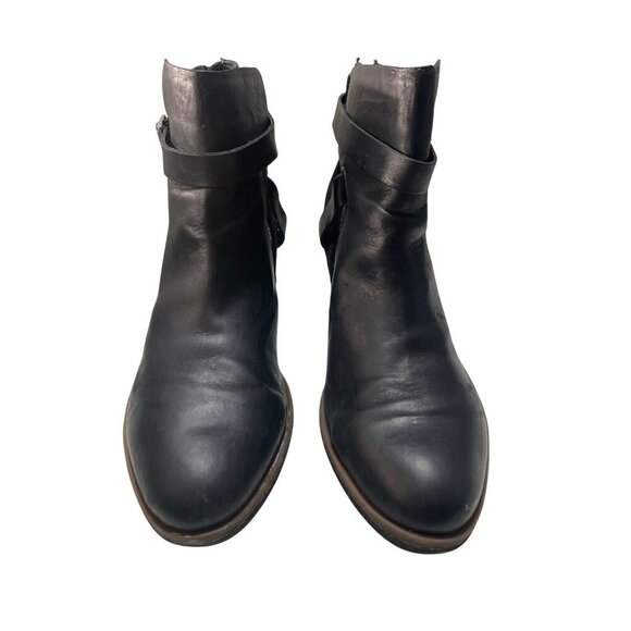 Korks Black Leather & Suede Ankle Boots with Buckle Strap & Zip Closure - Picture 1 of 9